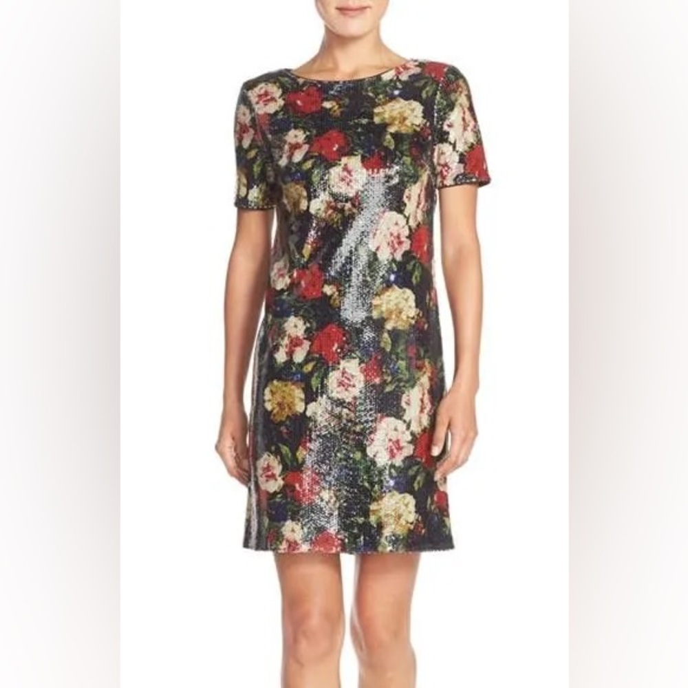 Marc New York Floral Sequin Shift Mini Dress